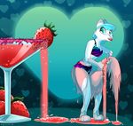  &lt;3 2012 anthro bikini blue_eyes blue_hair canine clothing colorful defiance female fox fur hair mammal martini solo sparkles strawberry swimsuit wet white_fur wing_(character) 
