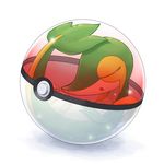  ambiguous_gender cute eyes_closed green_skin head_down nintendo open_mouth plain_background pok&eacute;ball pok&eacute;mon raised_tail sleeping snivy undai video_games white_background white_belly yellow_skin 