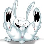 2015 3_toes anus balls butt jerseydevil lagomorph legs_up looking_at_viewer lying male mammal max plain_background presenting rabbit sam_and_max smile solo toes white_background 