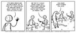  3_toes 5_fingers anthro barefoot black_and_white chris_hallbeck comic dirt dirty english_dialogue english_text grass human humor joke lizard log male mammal maximumble monochrome nude plain_background reptile rock scalie text toes white_background wood 