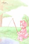  aobara black_eyes canine dog female fishing fur kemono mammal pink_fur shibasaki_saki tree water 