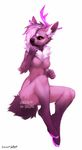  2015 amethyst anthro antlers cervine crystal deer digital_media_(artwork) falvie featureless_breasts female fur hair hooves horn mammal nude purple_fur purple_hair red_eyes solo watermark 