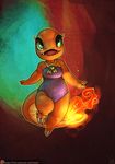  anthro anthrofied atryl breasts charmander clothing digital_media_(artwork) female fire green_eyes lizard nintendo open_mouth orange_scales pok&eacute;mon reptile scalie solo swimsuit teeth tongue video_games wide_hips 