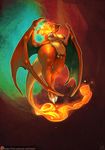  2015 anthro atryl bikini breasts charizard claws cleavage clothed clothing digital_media_(artwork) dragon female fire navel nintendo orange_scales pok&eacute;mon scalie solo swimsuit toe_claws video_games wide_hips wings 