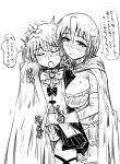  2girls alternate_breast_size blush breasts cleavage closed_eyes flower futanari futasub hair_flower hair_ornament handjob magia_record:_mahou_shoujo_madoka_magica_gaiden mahou_shoujo_madoka_magica miki_sayaka multiple_girls natsume_kako newhalf newhalf_with_female open_mouth ore_to_umi penis short_hair simple_background skirt tareme thighhighs white_background 