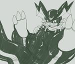  anthro bandai bulge cum cum_through_clothing digimon erection fan_character male mao_otter masturbation monochrome penis rubber ryodramon skinsuit solo tenting veemon 