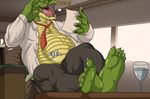  5_toes alligator anthro business chubby claws clothing drooling hindpaw human_feet male paws plantigrade reptile saliva scalie soles solo tan_(artist) toe_claws toes toothpick vore 