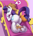  &lt;3 applejack_(mlp) blonde_hair blue_eyes butt dock duo equine eyeshadow female feral friendship_is_magic green_eyes hair half-closed_eyes hat hi_res hooves horn horse khorme makeup mammal micro my_little_pony pony purple_hair rarity_(mlp) smile unicorn 