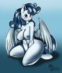  2015 anthro areola bipedal blue_eyes breasts equine fan_character female hair kneeling mammal my_little_pony navel nipples nude pegasus smile solo suirano wings 