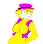  anthro bottomless breasts cat clothed clothing crossgender featureless_breasts feline female fur half-dressed hanna-barbera hat mammal plain_background solo theicedwolf top_cat white_background yellow_fur 