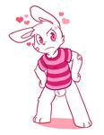  &lt;3 2015 3_fingers 3_toes angry anthro balls band-aid chibi clothing fur lagomorph looking_at_viewer male mammal oob pink_eyes pink_nose rabbit shirt solo standing toes white_body 
