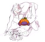  2boys :3 absurdres axel_syrios black_nails blush braid censored character_censor collarbone commentary english_commentary gigglepox glasses heart highres holding_another&#039;s_wrist holostars holostars_english implied_sex leg_grab lying magmite_(magni_dezmond) magni_dezmond male_focus multiple_boys nipples novelty_censor on_back protected_link pumpkin_costume round_eyewear single_braid spoken_heart unbuttoned unbuttoned_shirt yaoi yellow_eyes 