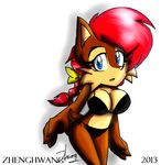  2013 akatsukishiranui-fox anthro big_breasts bikini bipedal breasts chipmunk cleavage clothed clothing female mammal rodent sally_acorn sega sonic_(series) swimsuit 