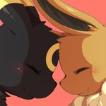  &lt;3 ambiguous_gender black_fur black_nose blush brown_fur cold_yellowtail cute duo eevee eeveelution eyes_closed feral fur nintendo pok&eacute;mon smile umbreon video_games 