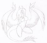  big_breasts breasts dragon feathers female plain_background sketch solo t3gray traditional_media_(artwork) wings 