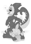 2025 3_toes 4_fingers absurd_res anthro anus bodily_fluids butt claws feet female finger_claws fingers greyscale hand_on_butt head_spikes heart_symbol hi_res horn kneeling kobbo_(spilled_milk) kobold looking_at_viewer looking_back looking_back_at_viewer monochrome nerdbayne nude presenting presenting_anus presenting_hindquarters presenting_vulva saliva saliva_string scalie sharp_teeth signature soles solo speech_bubble spikes spikes_(anatomy) spines spread_butt spreading tail teeth toe_claws toes tongue tongue_out vulva