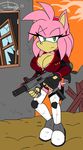  2013 akatsukishiranui-fox amy_rose anthro big_breasts bipedal breasts cleavage clothed clothing female gun hedgehog mammal ranged_weapon rifle sega solo sonic_(series) weapon 