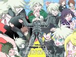  &gt;_&lt; 2girls 6+boys :o \m/ ^_^ ahoge akamatsu_kaede android arms_up artist_name back-to-back bare_arms baseball_cap belt black_hat black_jacket black_mask black_scarf blazer blonde_hair blue_background blue_eyes blue_hair blue_jacket blunt_bangs breast_pocket brown_hair buttons capelet character_name checkered_clothes checkered_scarf clenched_hands closed_eyes closed_mouth collared_capelet collared_jacket collared_shirt commentary_request covered_mouth cropped_torso crossdressing danganronpa:_trigger_happy_havoc danganronpa_(series) danganronpa_2:_goodbye_despair danganronpa_v3:_killing_harmony double_\m/ english_text eyelashes frown fujisaki_chihiro full_body green_eyes green_jacket green_necktie grey_hair hair_ornament hand_on_headwear hand_on_own_chest hand_on_own_head happy hat high_collar hinata_hajime hood hood_down hooded_jacket jacket k1-b0 komaeda_nagito lapels leaning_back long_eyelashes long_hair long_sleeves looking_ahead male_focus mask messy_hair mouth_mask multiple_boys multiple_girls multiple_views musical_note musical_note_hair_ornament naegi_makoto nanami_chiaki necktie notched_lapels oma_kokichi open_clothes open_jacket otoko_no_ko outline pink_eyes pink_hair pink_vest pinstripe_jacket pinstripe_pattern pocket pointy_nose red_background saihara_shuichi scarf shachoo_(poco_poco) shirt short_hair short_sleeves smile spiked_hair sweatdrop teeth two-tone_scarf undershirt upper_teeth_only v-shaped_eyes vest watermark white_belt white_capelet white_hair white_jacket white_outline white_scarf white_shirt wide-eyed wrist_belt yellow_background zipper zipper_pull_tab 