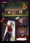 anthro bottomwear breasts buckteeth chinese_text clothed clothing comic dialogue digital_media_(artwork) door door_slam dreamworks duo english_text felid female fingers fur grass hacatiko hi_res kung_fu_panda lagomorph leporid male mammal master_tigress onomatopoeia open_mouth opening_door orange_body outside pantherine pants plant rabbit smile sound_effects speech_bubble standing stripes tail teeth text tiger topwear