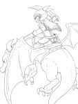  1girl armlet armor ass daisy_(dq) dragon dragon_quest dragon_quest_yuusha_abel_densetsu fake_horns full_body gloves greyscale hamoya helmet holding holding_sword holding_weapon horned_helmet horns jewelry long_hair monochrome reins riding saddle simple_background smile sword thighhighs weapon white_background 