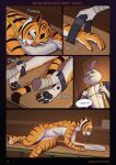 after_orgasm after_sex anthro blush bodily_fluids breasts clothing comic dialogue digital_media_(artwork) dreamworks dressing dressing_self drooling duo english_text feet felid female fingers fur furniture genitals hacatiko hi_res holding_object kung_fu_panda lagomorph leporid lying male male/female mammal massage_table master_tigress nude on_table open_mouth orange_body pantherine pawpads rabbit saliva saliva_on_tongue shaking speech_bubble standing stripes table tail teeth text tiger toes topwear trembling vulva