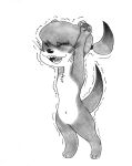 absurd_res barefoot chest_tuft efradraws fangs feet female graphite_(artwork) hair hi_res lon_(northwind) mammal monochrome mustelid navel northwind_(efradraws) otter paws ponytail sketch small_ears solo stretching stretching_arms teeth traditional_media_(artwork) tuft whiskers