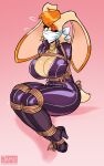 2025 absurd_res anthro arms_tied big_breasts biker bodily_fluids bound breasts cleavage cloth_gag clothed clothing eyebrow_through_hair eyebrows eyelashes female flying_sweatdrops footwear fur gag hair hi_res high_heels jamoart jewelry jumpsuit lagomorph legs_tied leporid mammal mature_anthro mature_female necklace one_eye_closed rabbit rope sega shoes solo sonic_the_hedgehog_(series) sweat sweatdrop tan_body tan_fur thick_thighs translucent translucent_hair vanilla_the_rabbit wide_hips wince yellow_eyes zipper