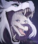 ambiguous_gender ambiguous_pred ambiguous_prey anthro black_body black_scales blue_eyes bodily_fluids bust_portrait dragon drooling duo fangs front_view fur furred_dragon furred_scalie in_mouth mouth_shot multicolored_eyes mythological_creature mythological_scalie mythology open_mouth oral_vore pink_tongue portrait pupils purple_eyes purple_tongue saliva saliva_on_tongue saliva_string santanahoffman scales scalie sharp_teeth slit_pupils teeth tongue tongue_out two_tone_eyes vore white_body white_fur white_pupils