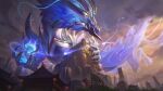  absurdres aurelion_sol_(league_of_legends) bird building city claws dragon eastern_dragon film_grain francis_tneh glowing glowing_eyes gold_trim highres league_of_legends long_hair looking_to_the_side magic mountain no_humans official_alternate_costume official_art orb outdoors porcelain porcelain_aurelion_sol scales skyscraper sunset temple too_many too_many_birds tree west_studio wide_shot 