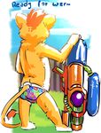  anthro bulge butt clothing cub english_text feline fur lion male mammal outside rear_view sketch solo standing super_soaker tail_tuft tbone0 text tuft underwear young 