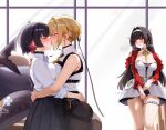  3girls absurdres apartment artist_name ass astra_yao biting_own_lip black_choker black_hair black_pants black_skirt blonde_hair blush breast_press breasts chest_harness choker cleavage closed_eyes colored_inner_hair commission commissioner_upload couch dress ear_piercing earrings ellen_joe evelyn_chevalier female_pervert fingering fins fish_tail french_kiss hairband harness heart heart-shaped_pupils high-waist_pants highres hug jacket jewelry kiss large_breasts long_hair long_ribbon moaning multicolored_hair multiple_girls necklace necktie pants pearl_necklace pervert piercing pixiv_commission pleated_skirt pussy_juice red_hair red_jacket red_shrug ring_hair_ornament saliva school_uniform shark_girl shark_tail shirt short_hair skindentation skirt sleeveless sleeveless_shirt soba11 sweat symbol-shaped_pupils symmetrical_docking tail thigh_beads thighs tight_clothes tight_pants tongue tongue_out voyeurism white_dress white_hairband white_shirt window yellow_necktie yuri zenless_zone_zero 