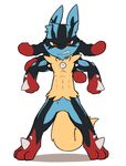  2015 3_fingers 3_toes angry anthro chibi clenched_teeth fur looking_at_viewer lucario male mega_evolution mega_lucario nintendo oob pok&eacute;mon pose red_eyes solo spikes standing teeth toes video_games 
