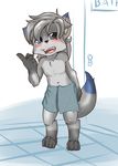  anthro bigger_version_at_the_source blush canine cub cute hair heterochromia makoruu male mammal maverick_skye open_mouth solo standing young 