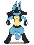  2015 3_fingers 3_toes anthro chibi fur looking_at_viewer lucario male nintendo oob pok&eacute;mon pose red_eyes solo spikes standing toes video_games 