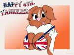 101_dalmatian_street 101_dalmatians 4:3 anthro bikini bikini_top bird_dog breasts brown_body brown_fur bust_portrait canid canine canis clothing disney domestic_dog eyelashes fan_character female flag_bikini fur gesture gloves_(marking) gradient_background hand_gesture hi_res hunting_dog looking_at_viewer mammal markings middle_finger multicolored_body multicolored_fur neck_tuft nova_scotia_duck_tolling_retriever orange_body orange_fur pink_nose portrait retriever shaded simple_background slightlyarousedguy solo sophie_scotia swimwear text tongue tongue_out tuft two-piece_swimsuit union_jack union_jack_bikini watermark