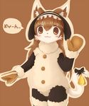  anthro blush brown_eyes brown_hair cat cute feline female fur gloves hair japanese_text kemono mammal solo text translated unknown_artist white_fur winter_clothing 