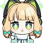  1girl :&lt; :o animal_ear_headphones animal_ears animated animated_gif aqua_jacket blinking blonde_hair blue_archive blunt_bangs blunt_ends blush_stickers bow cat_ear_headphones cat_ears chunye_haruya closed_mouth commission disembodied_hand dot_nose fake_animal_ears gloves green_bow green_eyes green_gloves green_halo hair_bow halo headphones index_fingers_raised jacket looking_at_viewer low-tied_sidelocks lowres midori_(blue_archive) midori_(winter)_(blue_archive) missing_commentary official_alternate_costume open_mouth scarf second-party_source short_hair sidelocks simple_background solo text_print transparent_background upper_body white_scarf winter_clothes x x_fingers 