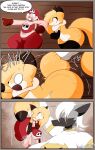2025 3_panel_comic absurd_res annoyed anthro art_fight big_butt breasts brown_background bruiser_bunny butt canid canine canis comic dialogue doll ear_piercing female fox furr_oritsu group hi_res huge_butt lagomorph larger_female leporid living_toy mammal masterj291 piercing plushie rabbit simple_background size_difference smaller_female stitch_(sewing) tail tail_grab thick_thighs toy trio wolf wolfstorm worried worried_look