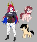 big_breasts black_bottomwear black_choker black_clothing black_eyes black_hair black_jewelry black_necklace black_skirt blue_eyes blue_hair bottomwear breasts choker clothing colored_inner_hair cutie_mark equid equine facial_scar female fishnet_stockings group hair hasbro hi_res horse ichijou_seiya itou_kaiji jewelry kaiji male mammal my_little_pony necklace necktie piercing pony red_hair scar skirt the_bog tongue tongue_out tongue_piercing trio white_body white_necktie white_skin yologyeolseogchung-gyeogpaswaeseogsul