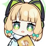  1girl :o :t animal_ear_headphones animal_ears animated animated_gif aqua_jacket bag_of_chips blinking blonde_hair blue_archive blunt_bangs blunt_ends blush_stickers bow bright_pupils cat_ear_headphones cat_ears chewing chinese_text chips_(food) chunye_haruya commission disembodied_hand dot_nose eating fake_animal_ears food gloves green_bow green_eyes green_gloves green_halo hair_bow halo headphones holding holding_food jacket looking_at_viewer low-tied_sidelocks lowres midori_(blue_archive) midori_(winter)_(blue_archive) missing_commentary official_alternate_costume potato_chips scarf second-party_source short_hair sidelocks simple_background solo text_print transparent_background upper_body white_pupils white_scarf winter_clothes 