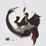  ambiguous_gender black_fur capcom cute flying_wyvern fur monster_hunter nargacuga plain_background red_fur solo unknown_artist video_games white_background wings wyvern yellow_eyes 