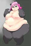  abstract_background areola bear big_breasts breasts fangs female mammal nipples nude obese open_mouth overweight panda pocharu smile solo standing 