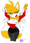  akatsukishiranui-fox anthro big_breasts bipedal breasts canine cleavage clothed clothing crossgender female fox grope mammal miles_prower sega smile sonic_(series) 