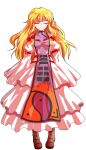  1girl alphes_(style) blonde_hair blush boots bow breasts brown_boots closed_eyes closed_mouth commentary_request crying dairi dress flame_print full_body hair_bow large_variant_set long_hair long_sleeves medium_breasts multiple_hair_bows parody purple_tabard red_bow sad sleeves_past_wrists solo style_parody tabard tachi-e touhou transparent_background variant_set white_dress white_sleeves wide_sleeves yakumo_yukari yin_yang 