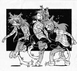 anthro apple_inc. black_background bodily_fluids bottomwear cable clothing dancing denim denim_bottomwear denim_clothing earbuds electronics emanata eyes_closed fangs female headphones hi_res holding_ipod ipod jeans jumping listening_to_music monochrome multiple_poses pants portable_music_player pose shockpine simple_background smile solo species_request sweat teeth torn_bottomwear torn_clothing torn_jeans torn_pants