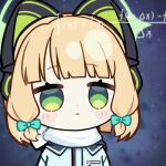  1girl :&lt; animal_ear_headphones animal_ears animated animated_gif aqua_jacket blonde_hair blue_archive blunt_bangs blunt_ends blush_stickers bow cat_ear_headphones cat_ears chunye_haruya commission confused dot_nose fake_animal_ears gloves green_bow green_eyes green_halo hair_bow halo headphones jacket low-tied_sidelocks lowres math_lady_(meme) meme midori_(blue_archive) midori_(winter)_(blue_archive) missing_commentary no_pupils official_alternate_costume parted_lips scarf second-party_source short_hair sidelocks solo star_(sky) starry_sky_background triangle_mouth upper_body white_scarf winter_clothes 