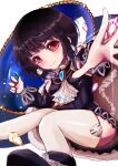  1girl black_hair blue_gemstone cape detached_sleeves fur_cape gem jewelry lapis_lazuline magical_girl mahou_shoujo_ikusei_keikaku mahou_shoujo_ikusei_keikaku_restart red_eyes red_gemstone rudo_(rudorudo0917) short_hair smile star_ornament tail thighhighs third-party_source tiger_tail white_thighhighs yellow_gemstone 