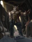 3:4 abs absurd_res anthro avian axe bag balls beak biped bird black_body black_penis bottomwear brown_body brown_feathers cave claws clothed clothing corvid detailed_background digital_media_(artwork) dungeons_and_dragons feathers feet first_person_view flaccid foreskin genitals gesture hasbro hi_res horned_owl huge_filesize humanoid_genitalia humanoid_penis inside light looking_at_viewer male mammal melee_weapon muscular muscular_anthro muscular_male nipples open_bottomwear open_clothing open_pants oscine owl owlbear pants partially_clothed passerine pecs penis reflection_in_eyes solo standing sunlight topless true_owl undressing weapon wizards_of_the_coast yellow_eyes