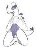  anthro green_eyes long_foreskin lugia male nintendo open_mouth penis plain_background pok&eacute;mon psychoninetales sketch solo tail_spikes uncut video_games white_background 