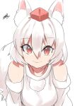  animal_ear_fluff animal_ears detached_sleeves hat highres inubashiri_momiji looking_at_viewer medium_hair pom_pom_(clothes) red_eyes sleeveless sleeveless_turtleneck tail tokin_hat touhou turtleneck white_hair yoyoiro_(sysi20) 